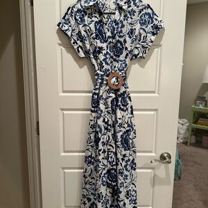 Zara Blue and White Floral Maxi Dress
